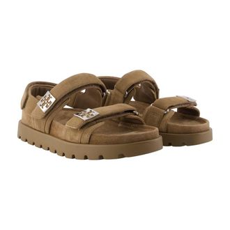 Tory Burch Womens Mellow Sport Sandals - Tory Burch Leather Brown Calfskin Shoes Flat-Shoes