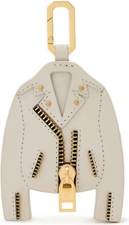 AllSaints Dalby Leather Jacket Keyring in Ivory White/Gold at Nordstrom