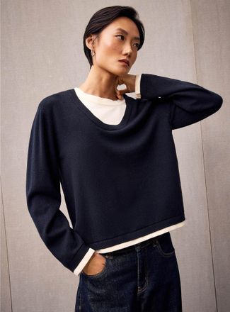 Contemporaine Womens Overlaid effect scoop neck sweater