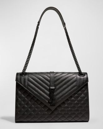 Saint Laurent Envelope Triquilt Large YSL Shoulder Bag in Grained Leather