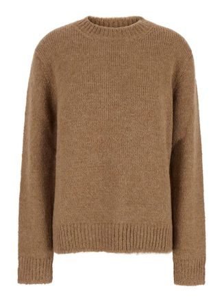 Jil Sander Oversized Beige Sweater With Ribbed Trim In Wool Woman