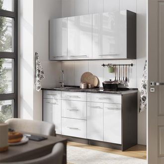 Vicco Cocina Para Solteros Fame-line, Blanco Alto Brillo/antracita, 150 Cm, Et Antracita, Vicco