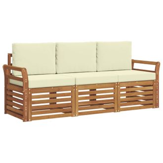 vidaXL Juegos De Sof&aacute;s 3 Pcs Natural Y Crema Madera De Acacia S&oacute;lida Vidaxl