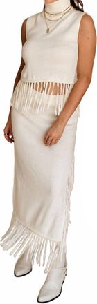 Anna Grace Hillary Fringe Midi Skirt In Ivory