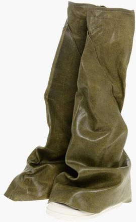 Rick Owens DRKSHDW Stivali Sopra il Ginocchio FETISH in Cotone Spalmato taglia 42