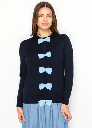 YAL New York Navy Long Sleeve Sweater - Bow Detail