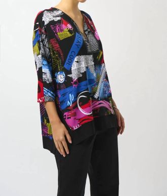 Joseph Ribkoff Silky Knit V-Neck 3/4 Sleeves Tunic Top In Multi