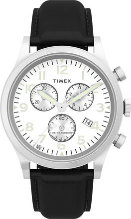 Timex Waterbury Traditional Chronograph Leather Strap Watch, 42mm in Black at Nordstrom