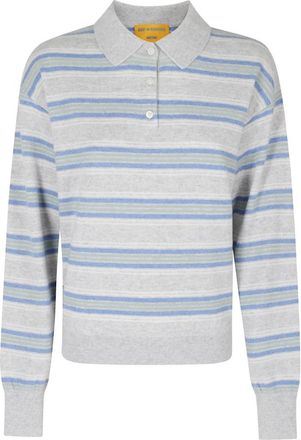 Guest In Residence Collegiate Stripe Polo - Dames - Cashmere truien - Grijs - S - Kasjmier - Truien & Vesten