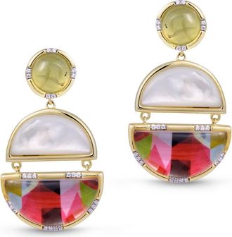 LuvMyJewelry Envy Me Dangle Prehnite Moonstone Gemstone Diamond Yellow Gold Plated Silver Earrings in 14Kt Gold Vermeil On Sterling at Nordstrom