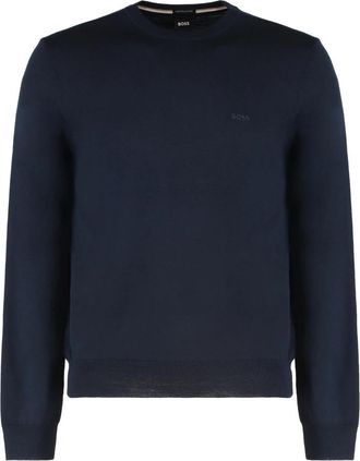 HUGO BOSS Botto-L Trui - Heren - Ronde hals truien - Blauw - S - Wol - Truien & Vesten
