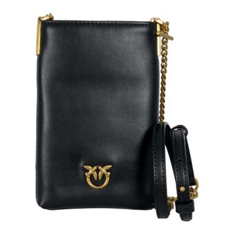 Pinko Leren Telefoonhoesje met Ketting - Dames - Schoudertassen - Zwart - ONE Size - Katoen - Tassen