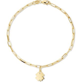 Devata Clover Heart Charm with Paperclip Chain Bracelet in 14K Gold, 7.5 in Yellow Gold at Nordstrom