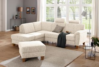 HOME AFFAIRE Ecksofa »Alta L-Form« mit Federkern und Kontrastnaht, Füsse Buche eichefarben