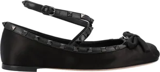 Valentino Schoenen, Dames, Zwart, 39 1/2 EU, Satijn, Rockstud Satin Ballerina