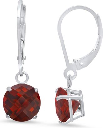 MAX + STONE 10K White Gold Round Checkerboard Cut Gemstone Leverback Earrings (8mm)