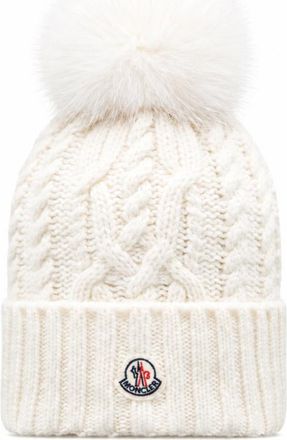 Moncler White Logo Beanie Cap