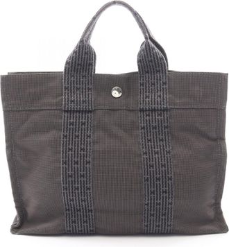 Herm&egrave;s Gray Nylon Canvas Handbag Tote Bag (Pre-Owned)