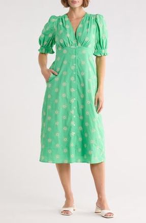 FRNCH Gabrielle Cotton Eyelet Dress in Emeraude at Nordstrom Rack, Size X-Small