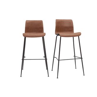 Miliboo Set De 2 Taburetes De Cocina Fijos Marr&oacute;n Envejecido Y Metal Negro 75 Cm Harold