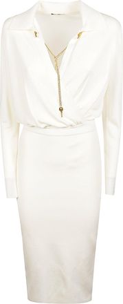 Elisabetta Franchi Draped Viscose Midi Dress with Gold Chain Detail