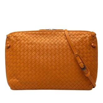 Bottega Veneta Pre-owned Woven Crossbody Bag - Dames - Pre-owned - Oranje - Maat: ONE Size Leer