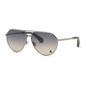 Philipp Plein Philipp Plein Sunglasses Aviator Full Rim, Shiny Gunmetal Frame And Light Gradient Grey Lens Spp007V0508