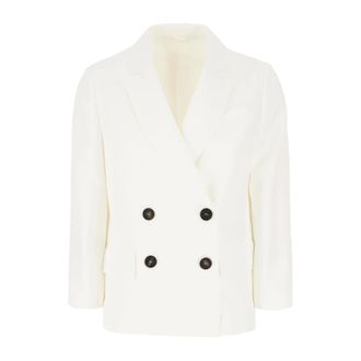 Brunello Cucinelli Brunello Cucinelli, Blazers, female, Beige, Size: XS Monili Double-breasted Blazer