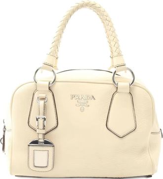 Prada braided-handle leather handbag - White