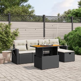 vidaXL Set De Sof&aacute;s De Jard&iacute;n 6 Piezas Y Cojines Rat&aacute;n Sint&eacute;tico Negro Vidaxl