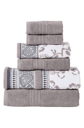 Modern Threads Yarn Dyed Jacquard/Solid Towel 6-Piece Set - Ophelia Stone in Fawn at Nordstrom Rack, Size 6 Piece Set