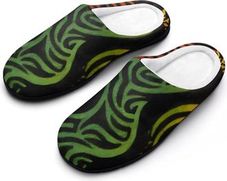 Generic Rasta Rastafarian Traditional Pattern Slippers Men Winter Warm Cotton Anti-Slip Indoor Slip-Ons House Shoes