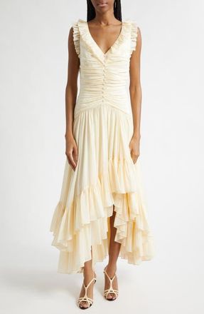 Cinq &agrave; Sept Rosalba High-Low Cotton & Silk Cocktail Dress in Gardenia at Nordstrom, Size 10