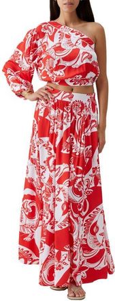Melissa Odabash Rania One-Shoulder Cover-Up Crop Top in Floral at Nordstrom, Size X-Small