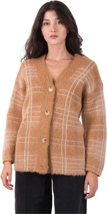 Vince Stijlvolle Plaid Cardigan - Dames - Vesten - Bruin - Xs/S - Truien & Vesten