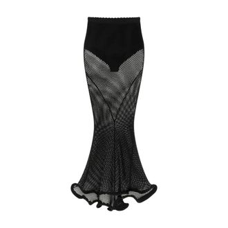Givenchy Maxi Skirts, female, Black, Size: M Midi Kickback Skirt in Mesh