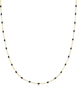 RS Pure by Ross-Simons Italian Black Enamel Station Necklace in 14kt Yellow Gold