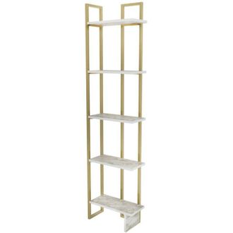 Dmora Libreria Alnair, Scaffale da ufficio, Mobile portalibri, Biblioteca, 45x22h180 cm, Bianco e Oro, con imballo rinforzato, con imballo rinforzato
