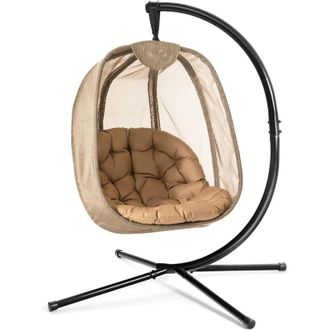 Costway Costway - Silla Colgante Huevo Con Soporte Y Coj&iacute;n, Estructura Met&aacute;lica, Columpio Colgante Para Interior, Sillon Colgante Interior Exterior,100 X 126 