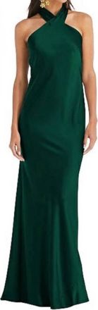Dessy Twist Halter Charmeuse Maxi Dress In Evergreen