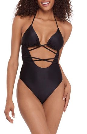 Steve Madden Strappy Cutout One-Piece Swimsuit in Raven Black at Nordstrom, Size X-Large