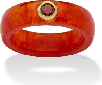 Palm Beach Jewelry 30 TCW 10k Gold Garnet and Genuine Red Jade Yellow Gold Band Ring