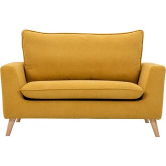 Miliboo Miliboo - Divano scandinavo 2 posti in tessuto effetto velluto giallo senape e legno chiaro jonas