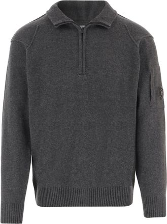 C.P. Company Dark Grey Wool-Blend Half-Zip Knit