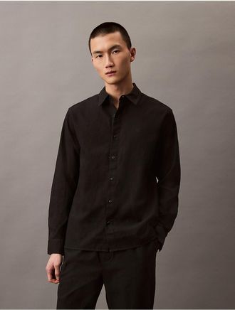 Calvin Klein Mens Linen Cotton Classic Button-Down Shirt - Black - XL