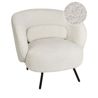 Beliani Sill&oacute;n Sala De Estar Respaldo Curvo Dise&ntilde;o Glamuroso Patas Negras Tapizado Boucl&eacute; Blanco Makela