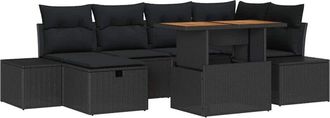 vidaXL Conjunto De Sof&aacute; De Jard&iacute;n 7 Pcs Negro Rat&aacute;n Sint&eacute;tico