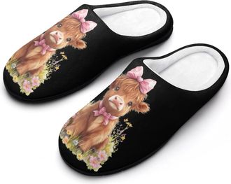 Generic Cute Highland Cow Mens House Slippers Memory Foam Washable Cotton Slip on Home Shoes