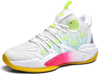 Generic Mens Basketball Shoes Shock-Absorbing Anti Slip Wear-Resistant Rebound Grabbing Casual Sports Training Boots Walking Shoes(White,8.5 UK)