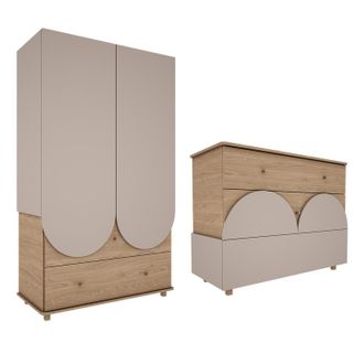 OEM Commode 3 Tiroirs Et Armoire 2 Portes 2 Tiroirs Wood Luck Bloom - Cachemire Et Bois